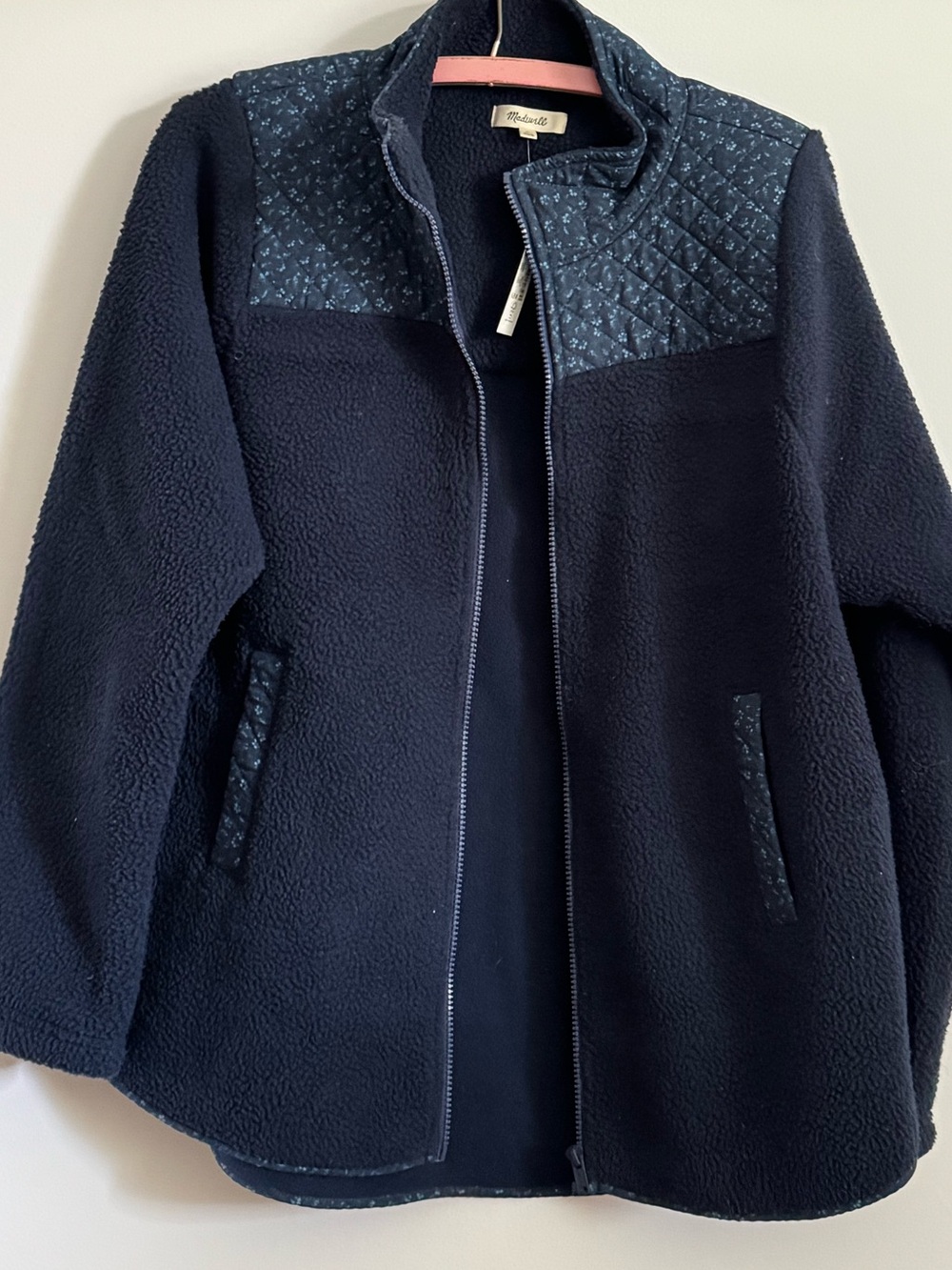 Madewell NWT Navy Quilted-Trim Fleece Zip Jacket